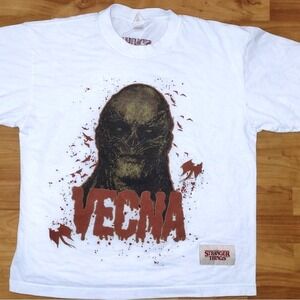 Stranger Things Vecna Horror Grunge White Graphic T-shirt, Men's Medium